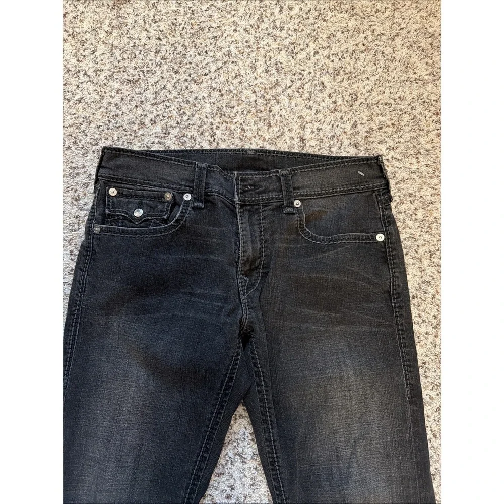 True Religion Straight Mens 33 Black Big Stitch Jeans 33,‎ 30.5 Inseam Hemmed